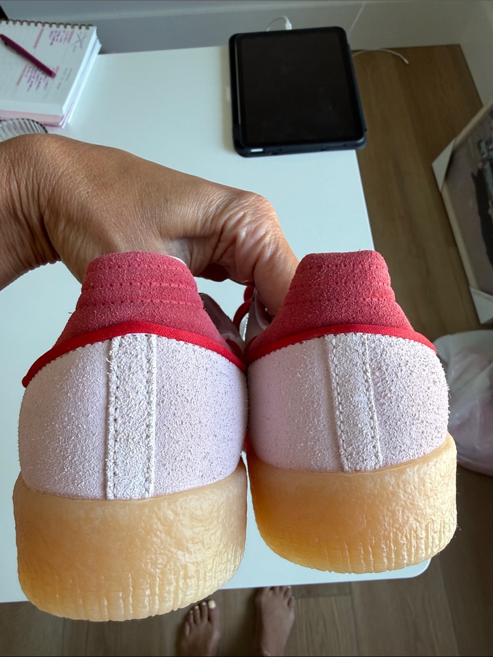 adidas Women's Pink and Red Suede Sneakers - Samba - Picture 5 of 8